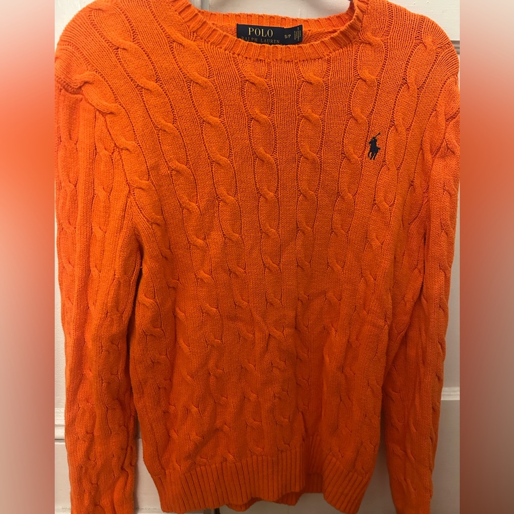 Ralph Lauren Orange Cable Knit Crewneck Sweater